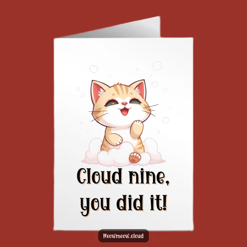 Free Printable Congrats Card: Mischievous Cloud Cat, Funny Downloadable Gift for Playful Wins