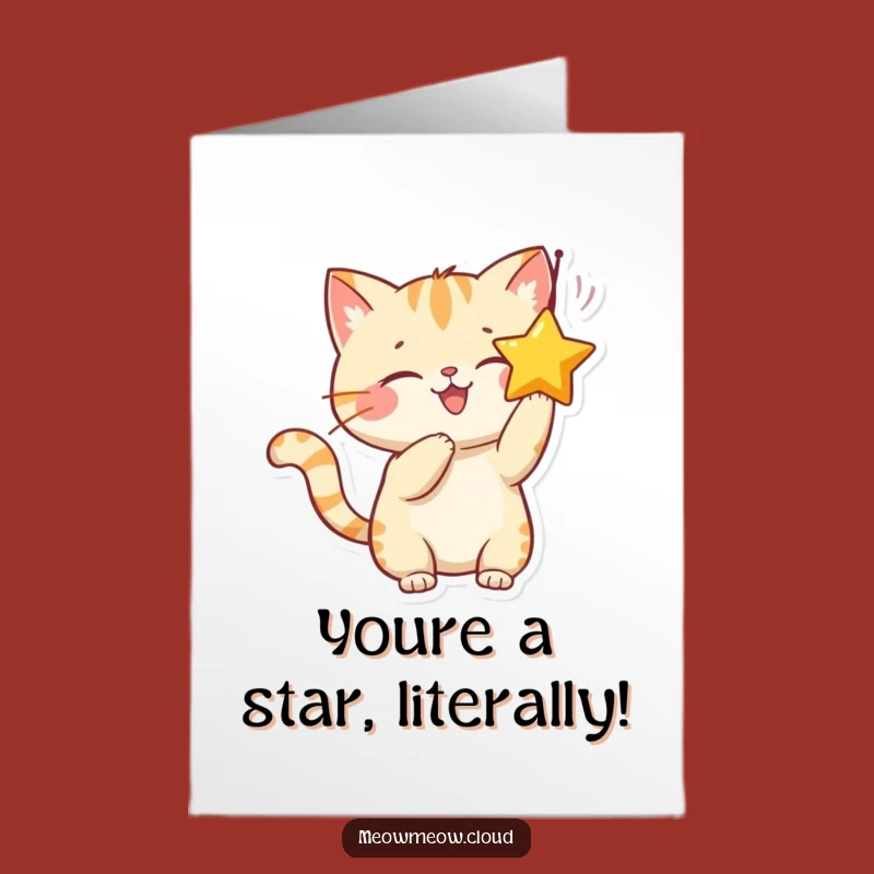 Free Printable Congrats Card: Playful Cat Star Batting, Downloadable Celebration Humor