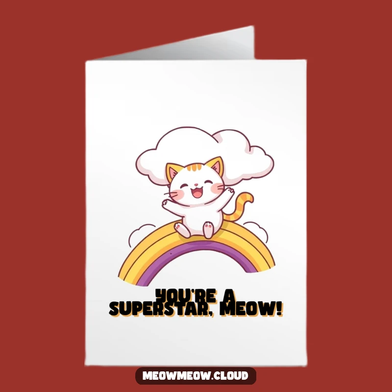 Free Printable Congratulations Card: Funny Cat Slides Down Rainbow, Downloadable for Cheerful Success