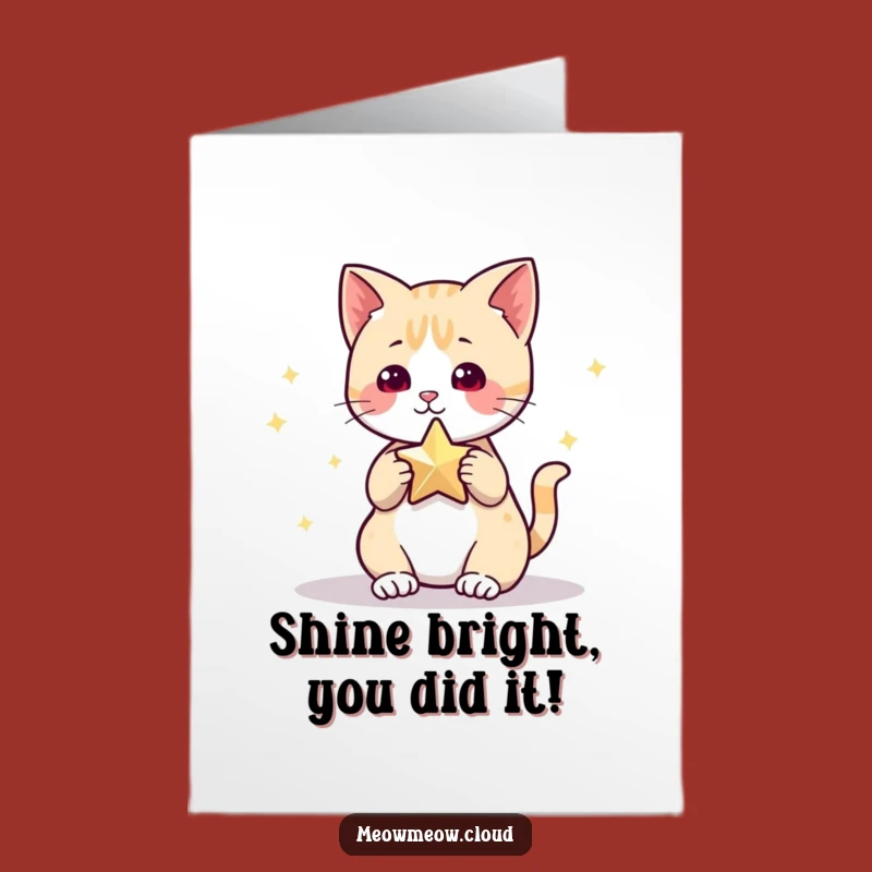 Free Printable Congrats Card: Cute Cat Star Joyful Celebration Downloadable Greeting