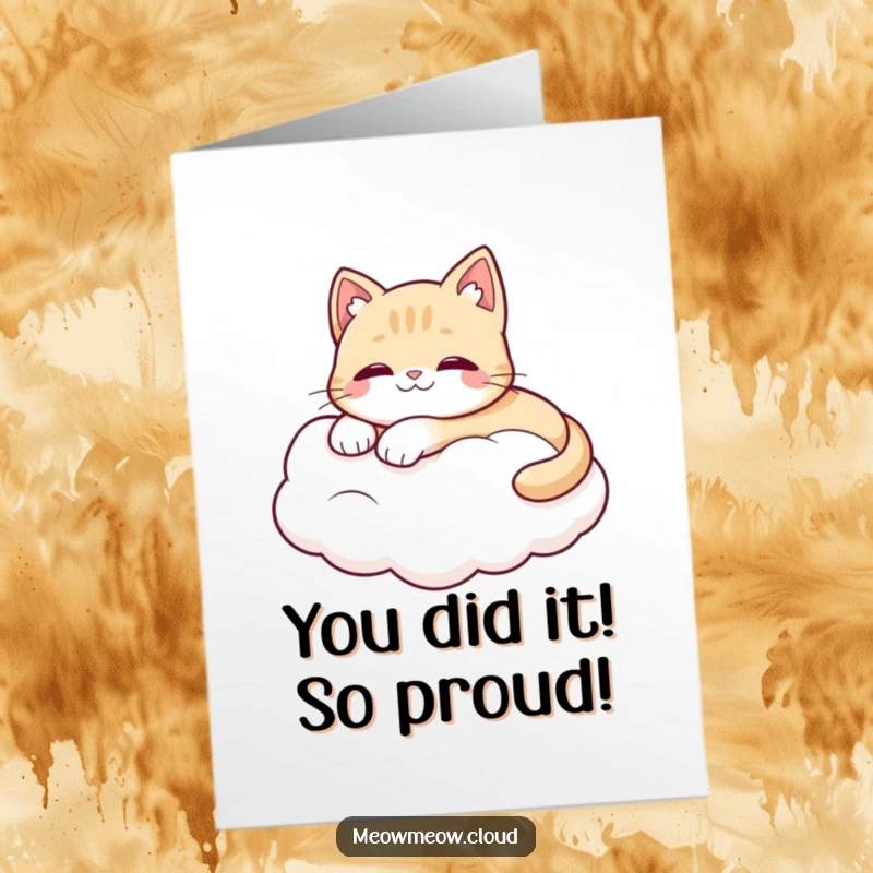 Funny Free Printable congratulations card, a cat naps on a cloud, celebrating achievements with fluffy humor.
