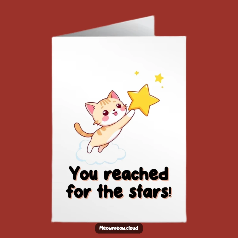 Free Printable Congrats Card: Star Chasing Cat - Achievement Downloadable Gift!