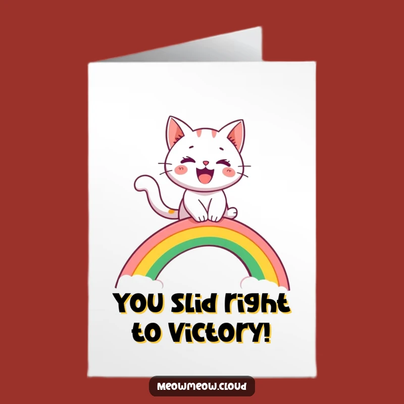 Free Printable Congrats Card: Cat Rainbow Ride, Joyful Downloadable Celebration