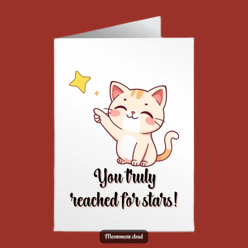 Free Printable Congrats Card: Happy Cat Reaches for Stars Funny Downloadable Gift