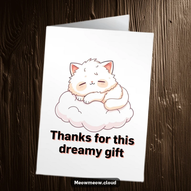 Funny Free Printable Thank You Card: A fluffy cat naps contentedly on a cloud, a symbol of peaceful thanks.