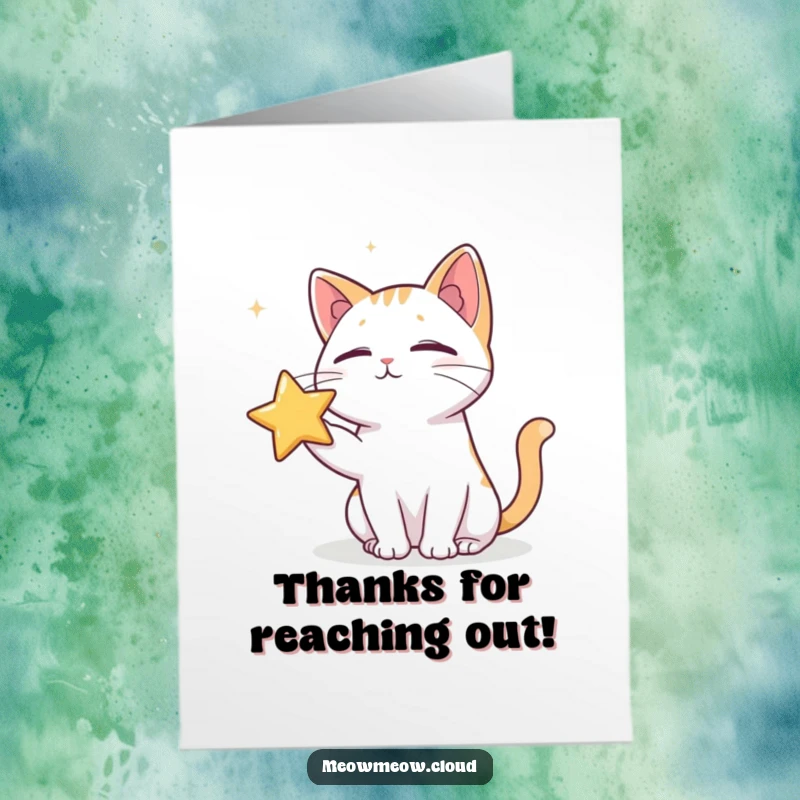 Funny Free Printable Thank You Card: Cat giving a playful poke to a passing star to say thanks.