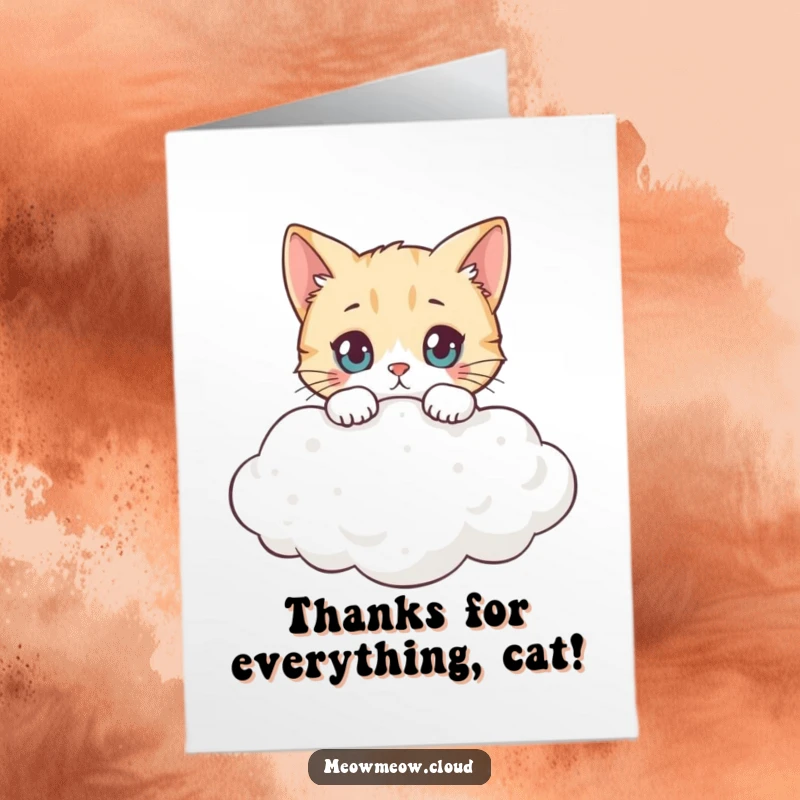 Funny Free Printable Thank You Card: A curious cat observes from the edge of a cloud, sending thanks.