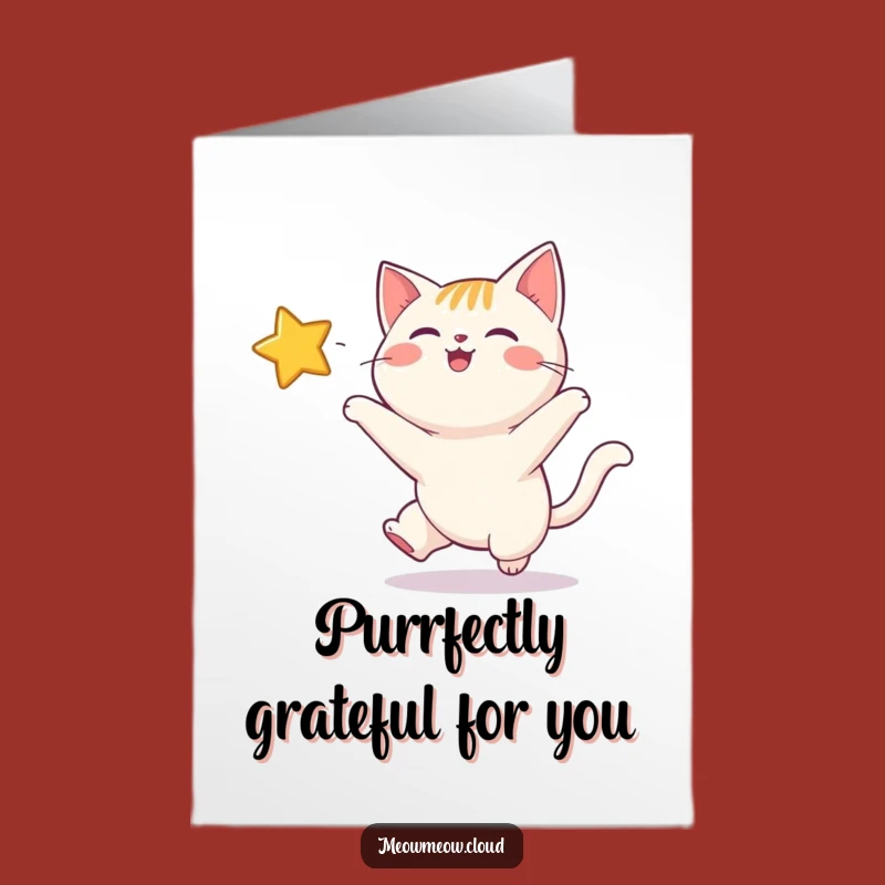 Free Printable Thank You Card: Funny Cat Chasing Star, Downloadable Gratitude Gift