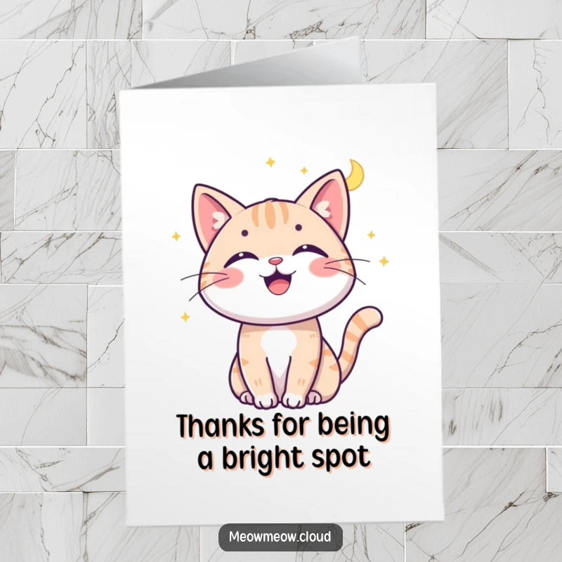 Funny Free Printable Thank You Card: Cheerful cat batting a moonbeam, sending playful thanks from the night sky.