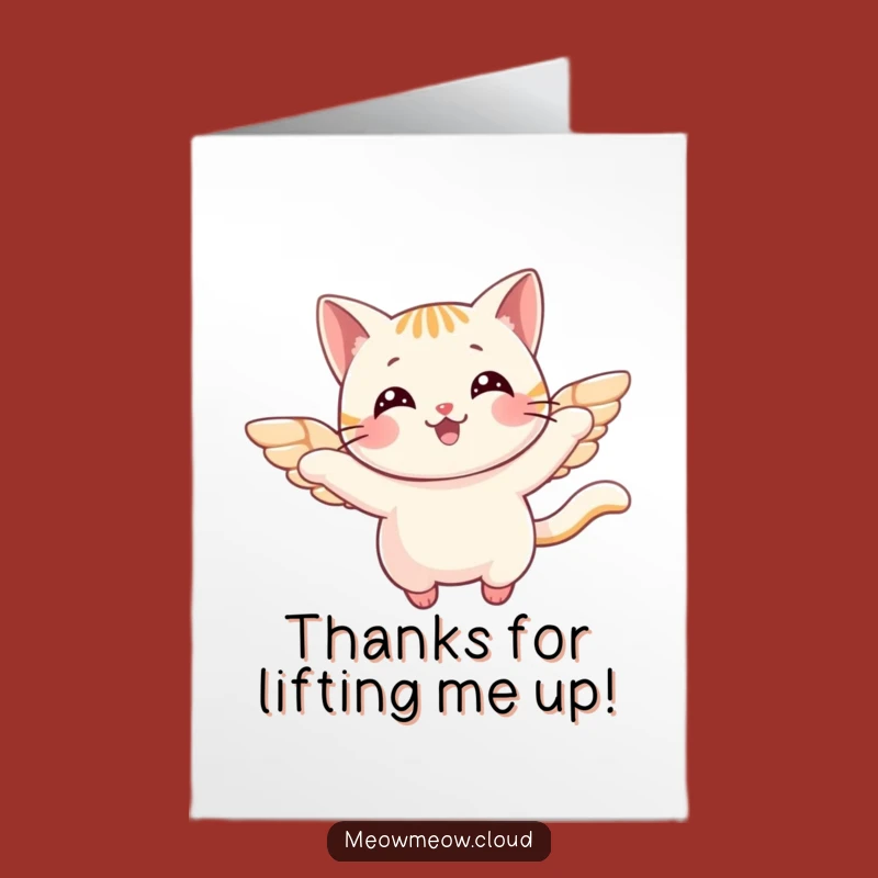 Free Printable Thank You Card: Flying Cat Wings Gratitude Funny Downloadable Greeting