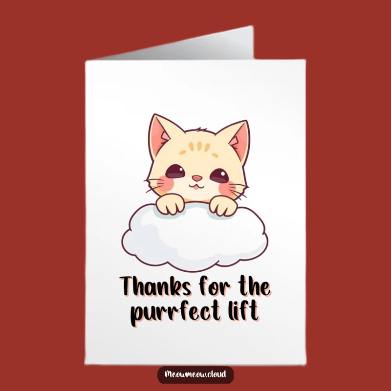 Free Printable Thank You Card: Mischievous Cat Cloud Peek Funny Downloadable Gift