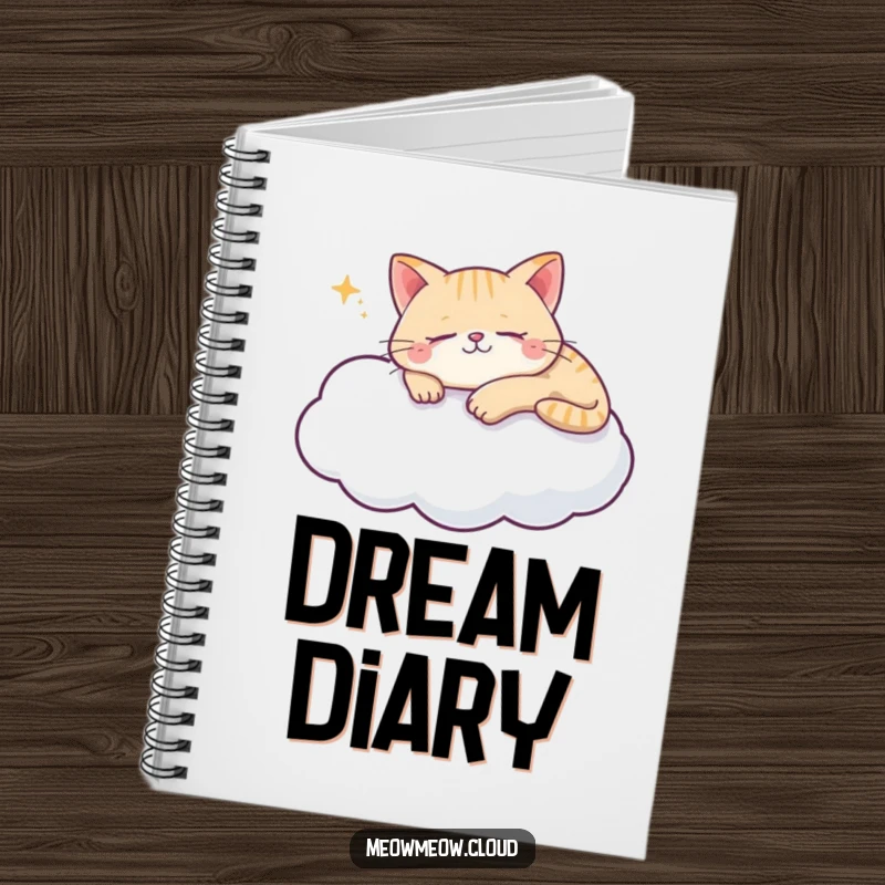 Funny cat cloud notebook featuring a content cat sleeping on a cloud, ideal for jotting down peaceful ideas.