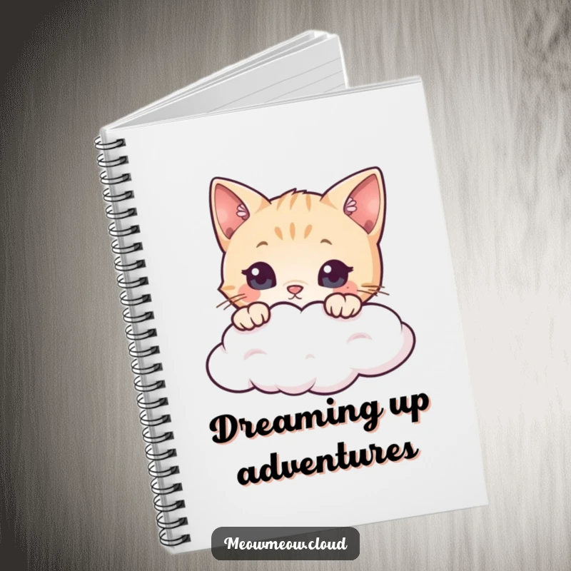 Funny cat notebook with a curious cat peeking over a cloud, perfect for journaling or note-taking with a whimsical twist.