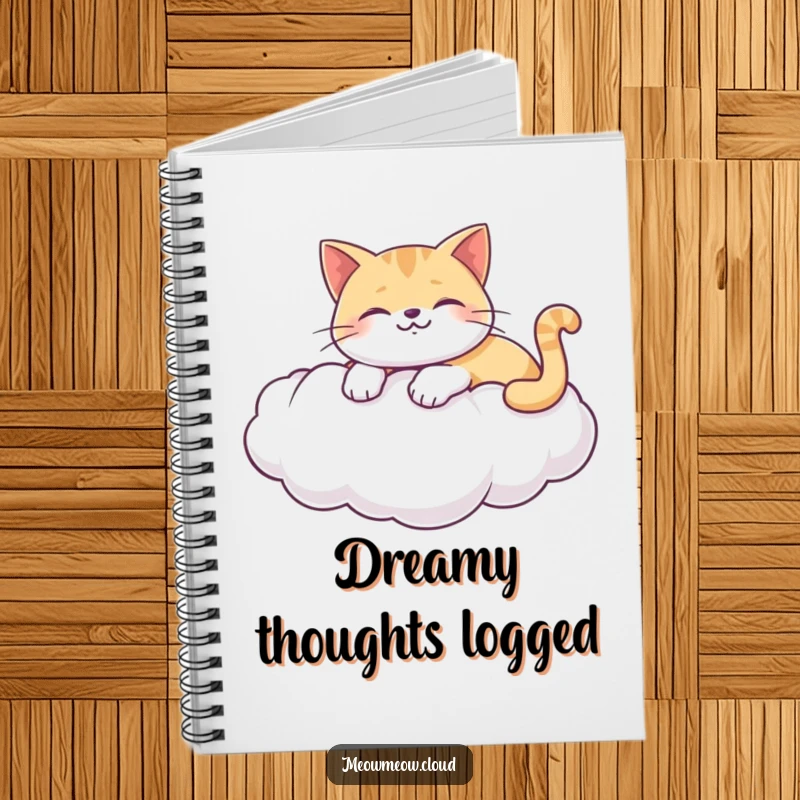 Funny notebook featuring a happy cat lounging on a puffy white cloud, ideal for jotting down notes peacefully.