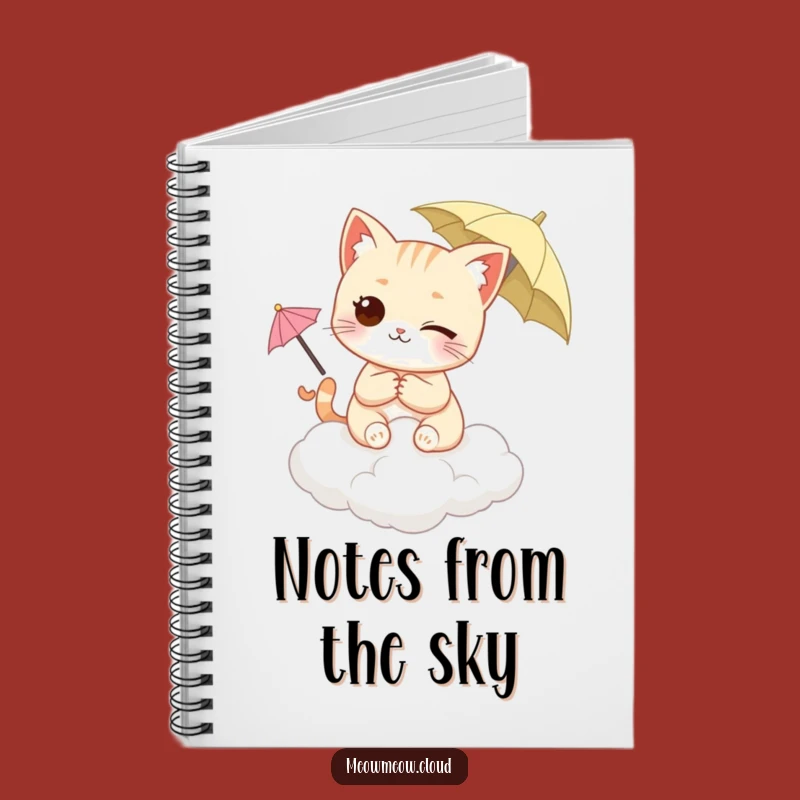 Funny Winking Cat Notebook - Cloud & Umbrella Character Journal