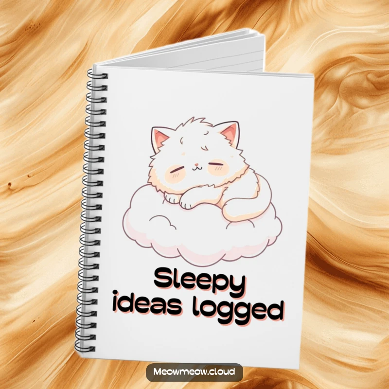 Funny fluffy cat napping on a cloud, a humorous notebook for capturing dreamy thoughts and ideas.