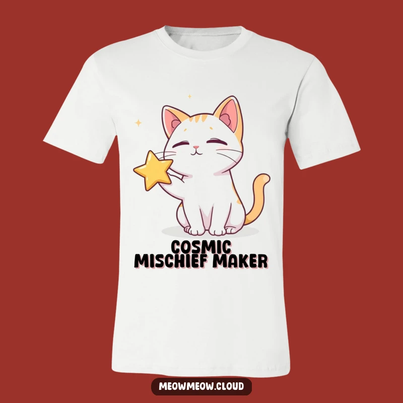 Funny Mischievous Cat Poking Star T-Shirt: Wearable Cosmic Comedy for Cat Fans