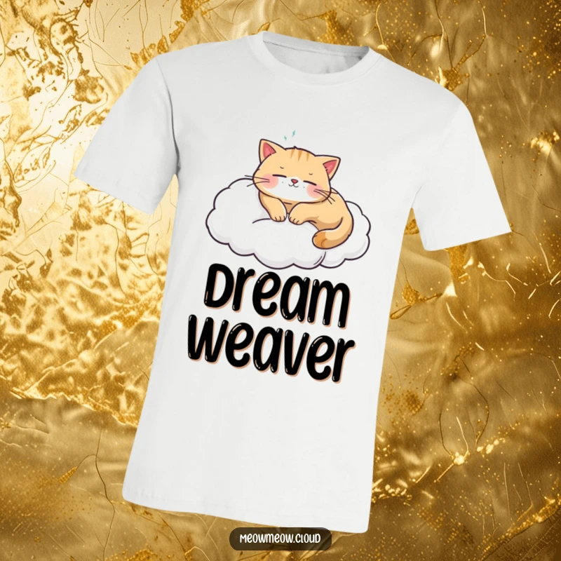 Funny cat sleeping peacefully on a fluffy cloud, featured on a comfortable t-shirt, perfect for relaxation and gifting.