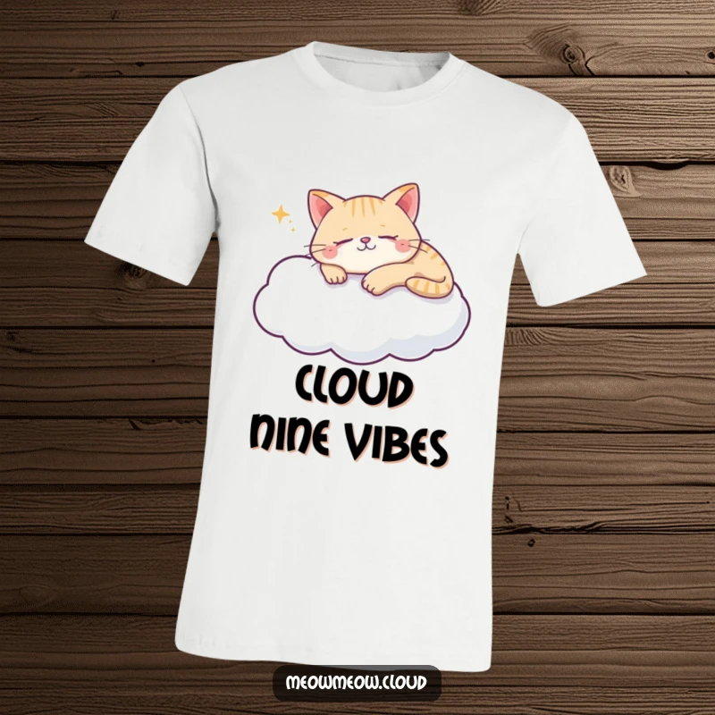 Funny cat cloud t-shirt showcasing a content cat peacefully napping on a soft, ethereal cloud.