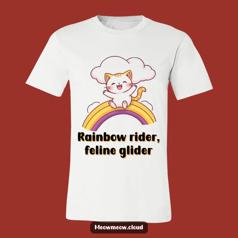 Funny Cat Rainbow Slide T-Shirt - Joyful Feline Adventure Tee Gift