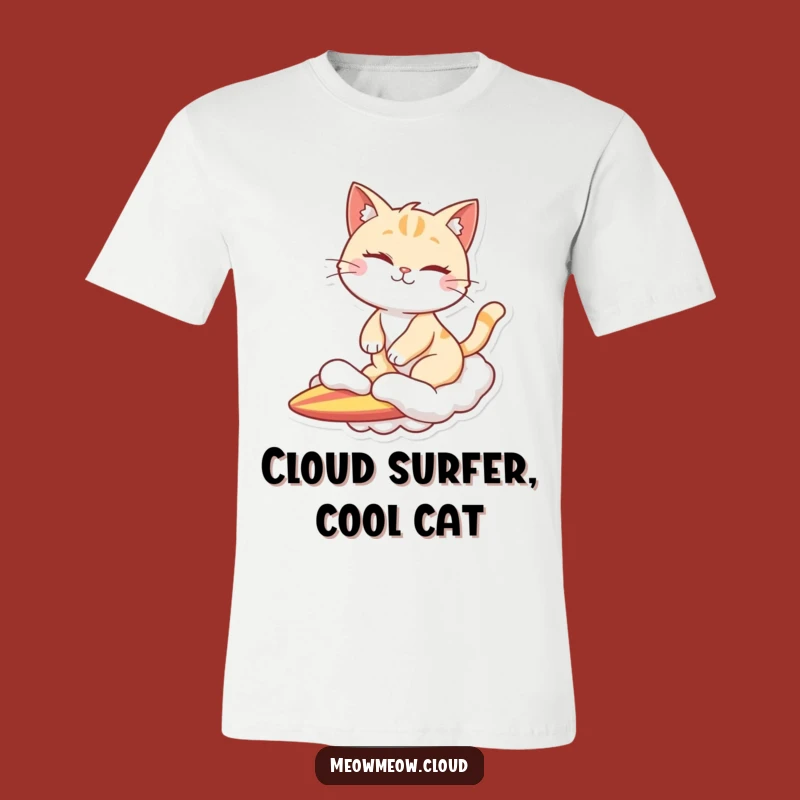 Funny Winking Cat Cloud Surfer T-Shirt: Catch Waves of Laughter