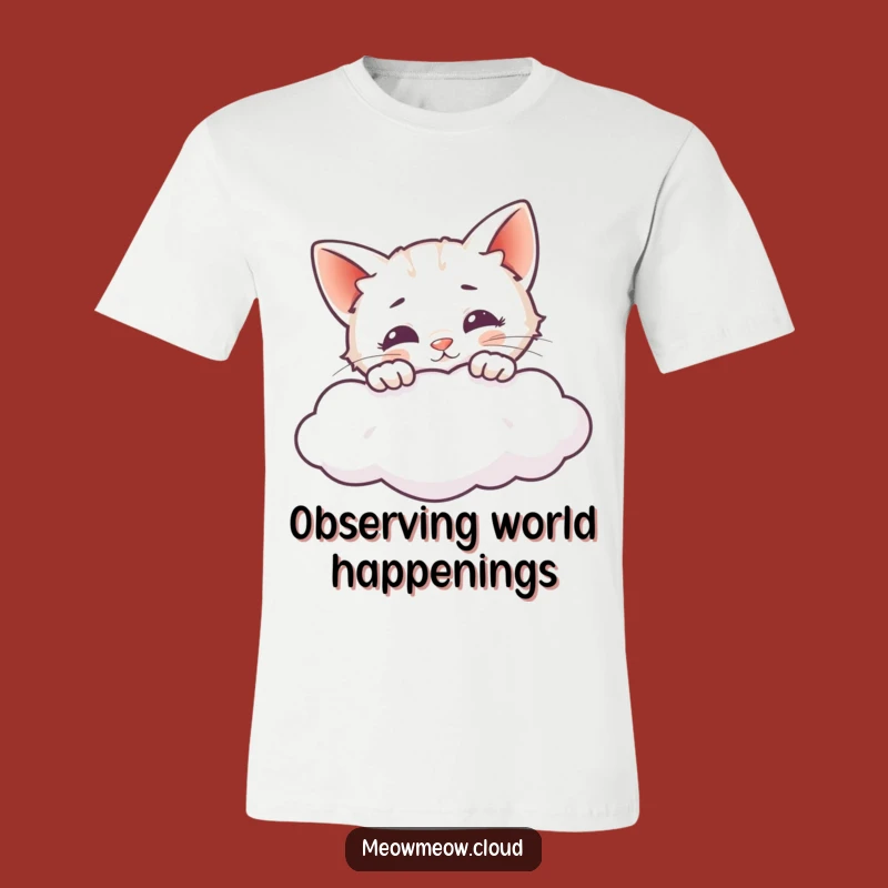 Funny Cat Peeking Cloud T-Shirt - Adventurous Kitty & Witty Graphic Tee