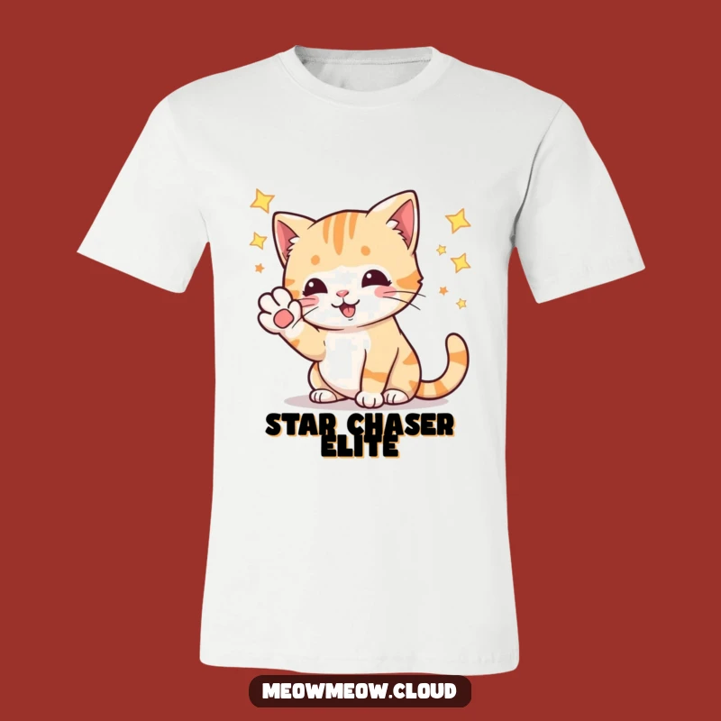 Funny Playful Cat Batting Stars T-Shirt: Hilarious Cosmic Cat Apparel