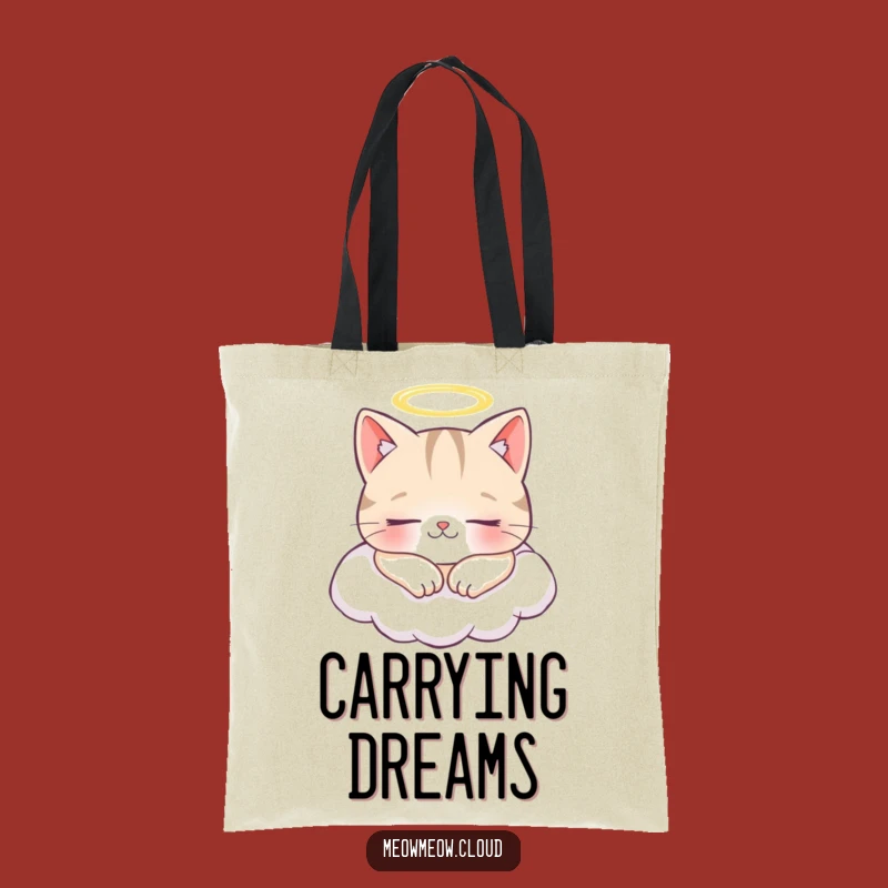 Funny Angel Cat Tote Bag: Cheerful Cloud Napping Gift
