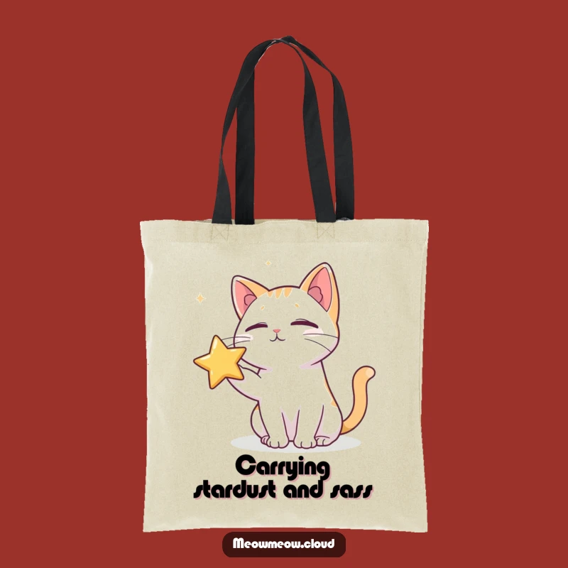Funny Cat Poking Star Tote Bag: Carry Your Essentials with Galactic Giggles