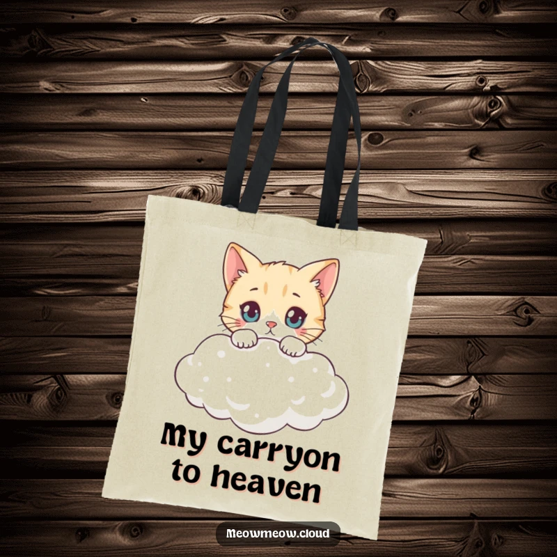 Funny curious cat peering over a cloud, a humorous tote bag for everyday adventures and funny gifts.