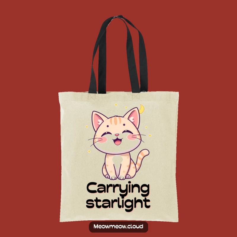 Funny Cat Moonbeam Tote Bag - Playful Kitty Carry-All