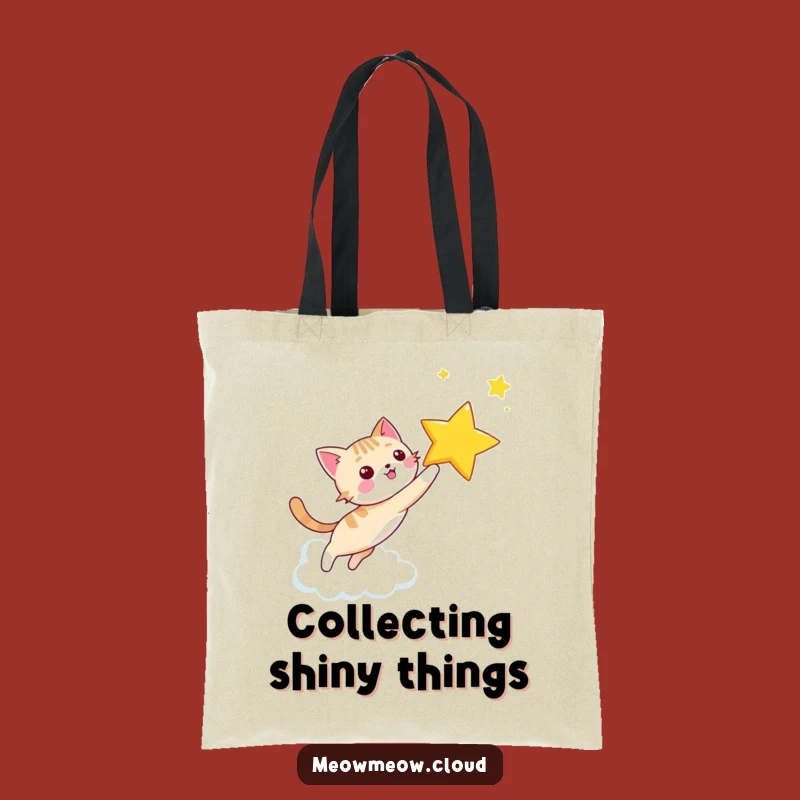 Funny Star Chasing Cat Tote Bag: Happy Kitty Bag for Dreamers