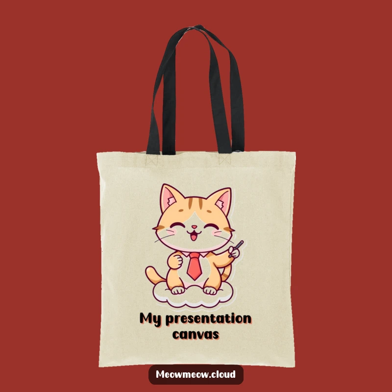 Funny Cat Presenter Tote Bag: Chic, cloud feline tote, perfect funny gift.